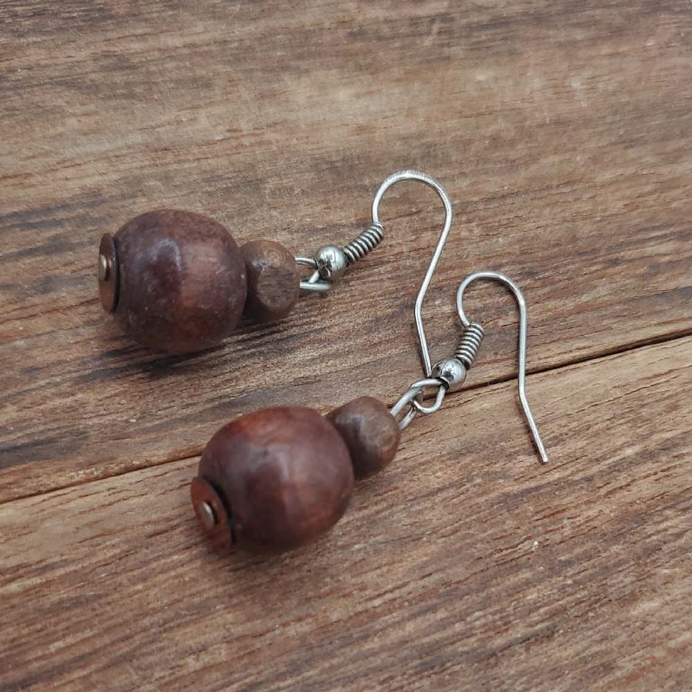 Elegant Brown Rose Wood Bead Earrings E1026